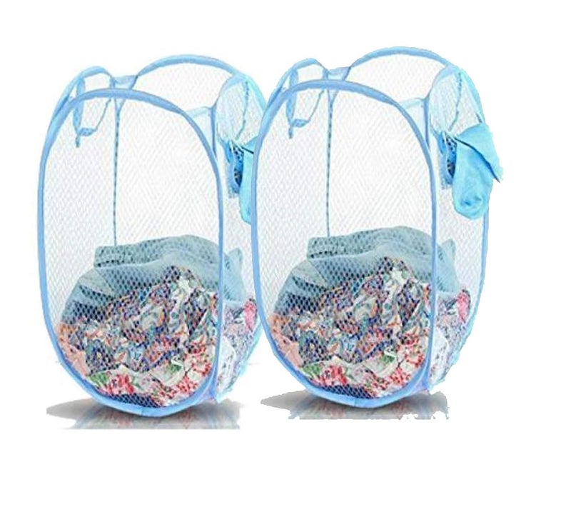 Kitchwish Nylon Mesh Laundry Basket 20 Ltr Sky Blue Pack of 2 - Image 1