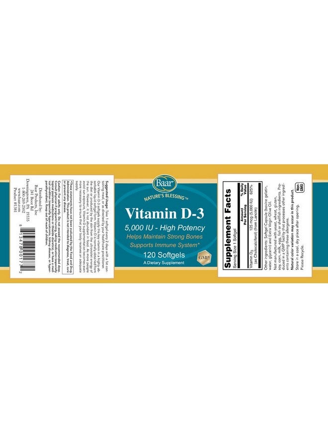 Baar Vitamin D-3 Softgels, 5,000 IU, 120 Softgels - Image 2
