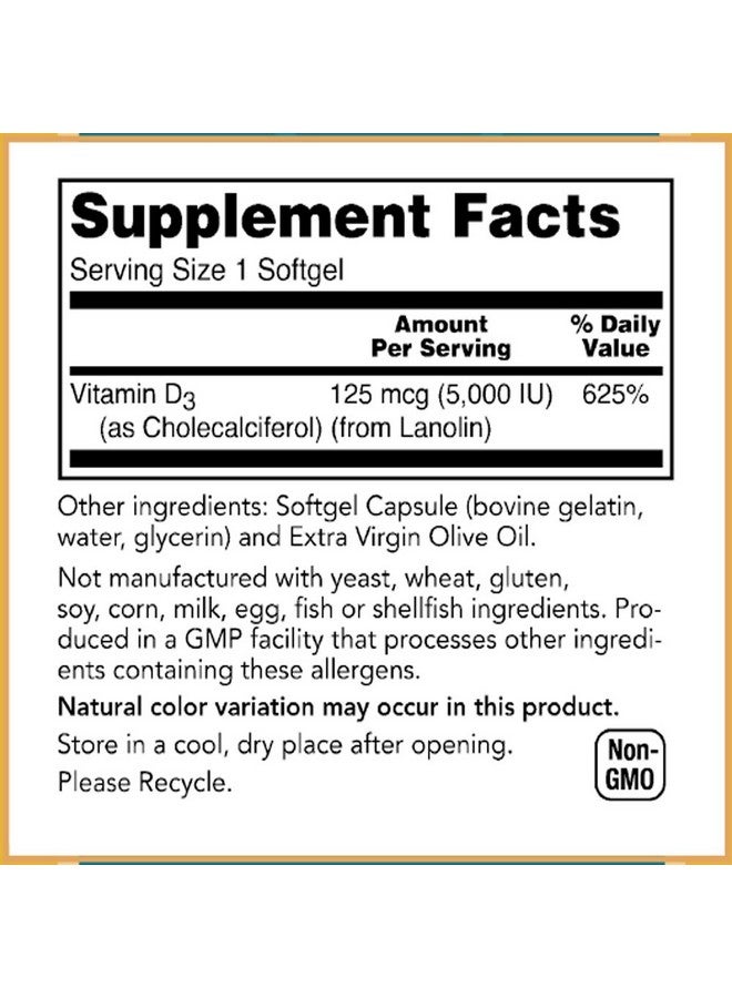 Baar Vitamin D-3 Softgels, 5,000 IU, 120 Softgels - Image 4