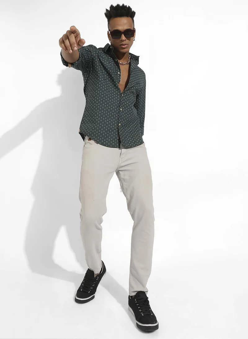 Campus Sutra Men's Forest Green Micro Flower Shirt