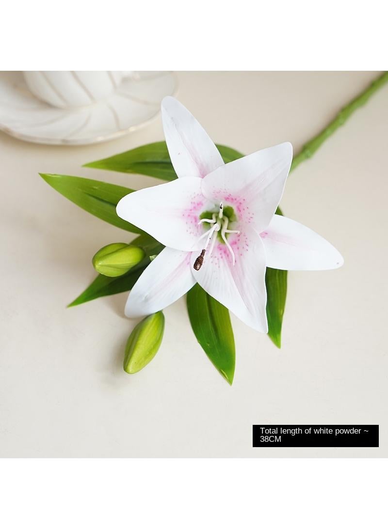 Generic 10-Pieces Artificial flower simulation mini lily high quality feel 3-head home decoration wedding flower art White Pink - Image 1