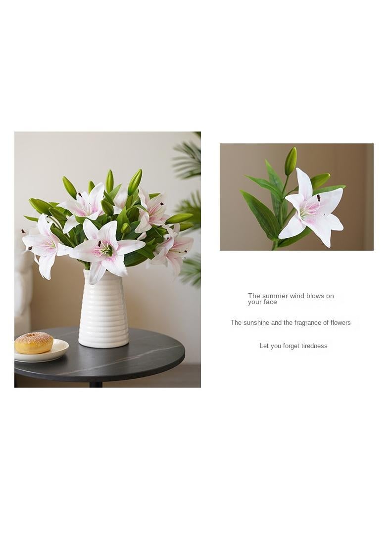Generic 10-Pieces Artificial flower simulation mini lily high quality feel 3-head home decoration wedding flower art White Pink - Image 3