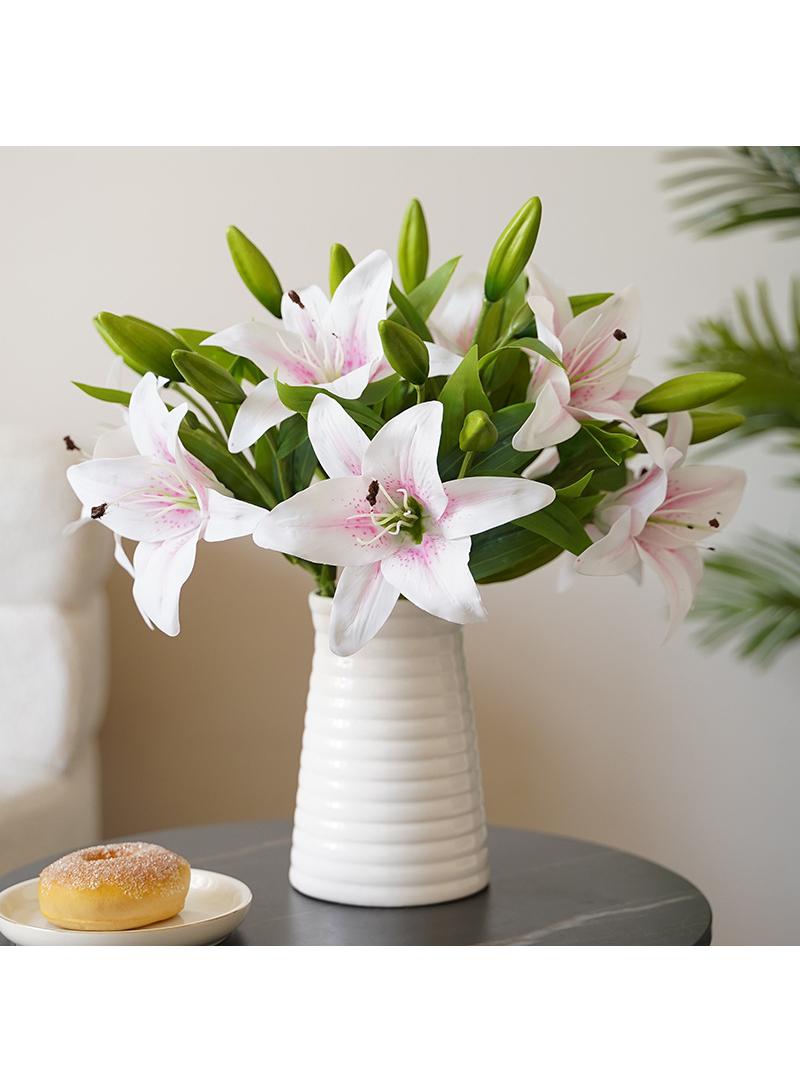 Generic 10-Pieces Artificial flower simulation mini lily high quality feel 3-head home decoration wedding flower art White Pink - Image 2