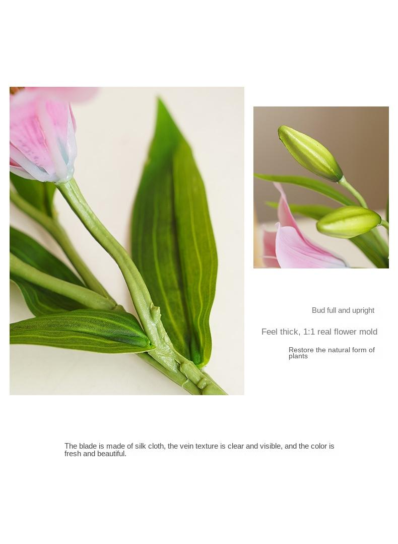 Generic 10-Pieces Artificial flower simulation mini lily high quality feel 3-head home decoration wedding flower art White Pink - Image 4