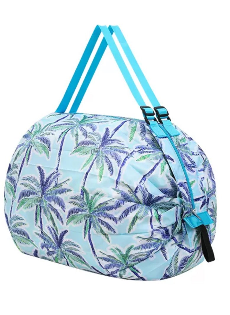 Ayeeb Pack-All Retract-Instantly Duffle(PARID) Multipurpose Foldable Portable Travel Baggage, 40L Large Storage Shopping Bag, Waterproof Durable Nylon Material, Ultra Lightweight Adjustable Handle,Fold to Mini Palm Size with Elastic Strap, Holiday Trees Pattern Print  - Image 2