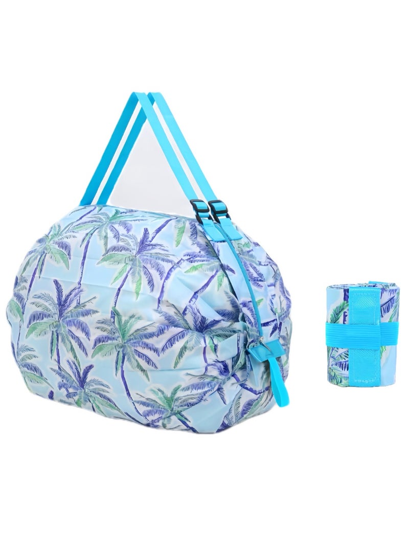 Ayeeb Pack-All Retract-Instantly Duffle(PARID) Multipurpose Foldable Portable Travel Baggage, 40L Large Storage Shopping Bag, Waterproof Durable Nylon Material, Ultra Lightweight Adjustable Handle,Fold to Mini Palm Size with Elastic Strap, Holiday Trees Pattern Print - Image 1