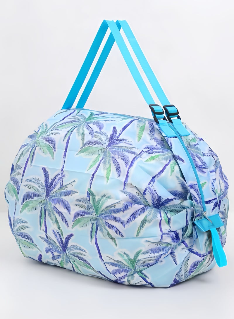 Ayeeb Pack-All Retract-Instantly Duffle(PARID) Multipurpose Foldable Portable Travel Baggage, 40L Large Storage Shopping Bag, Waterproof Durable Nylon Material, Ultra Lightweight Adjustable Handle,Fold to Mini Palm Size with Elastic Strap, Holiday Trees Pattern Print - Image 2