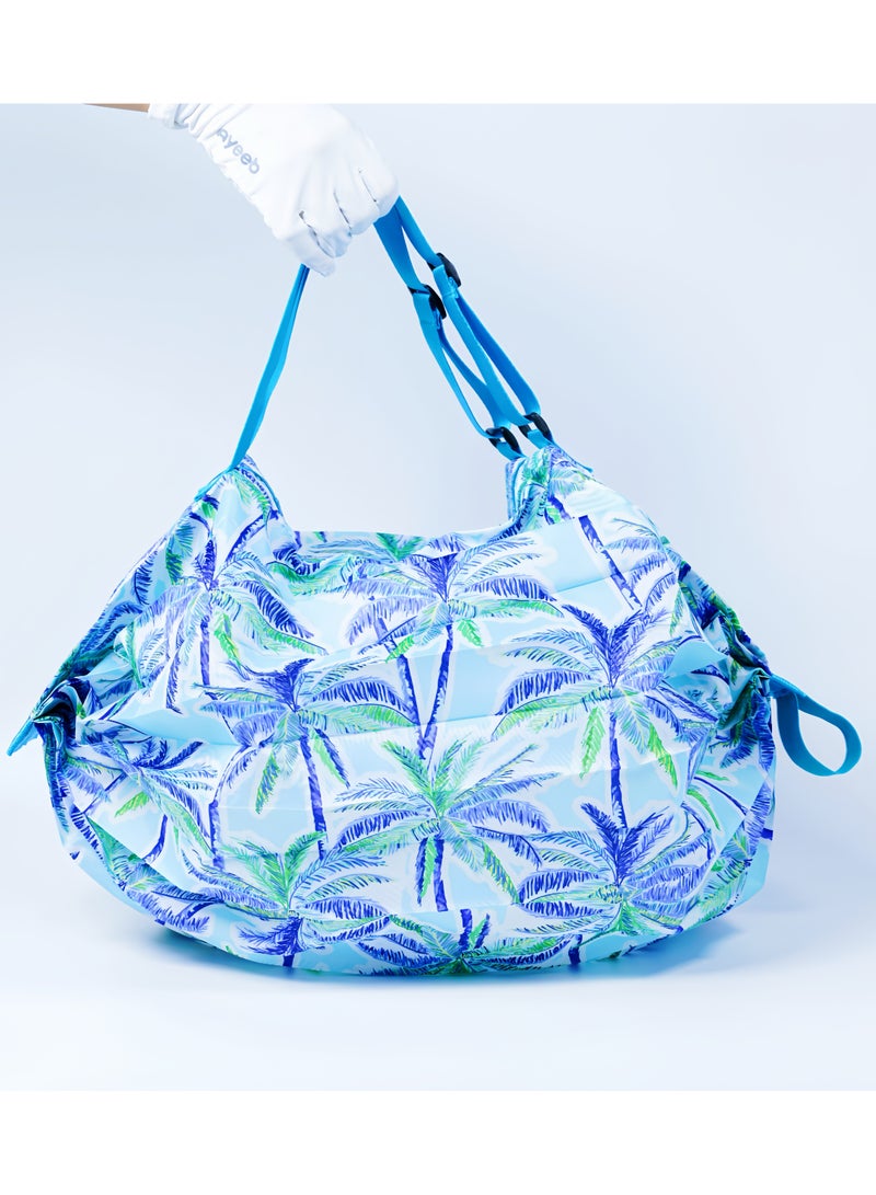 Ayeeb Pack-All Retract-Instantly Duffle(PARID) Multipurpose Foldable Portable Travel Baggage, 40L Large Storage Shopping Bag, Waterproof Durable Nylon Material, Ultra Lightweight Adjustable Handle,Fold to Mini Palm Size with Elastic Strap, Holiday Trees Pattern Print - Image 4