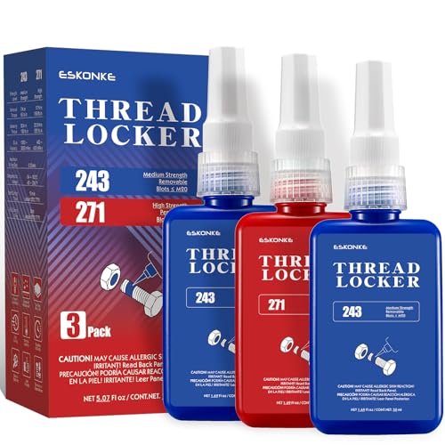 ESKONKE 3 Pack Thread Locker Blue 243 + Red 271 Removable & Permanent Locking 5.07 Fl oz Nuts & Bolts Threadlocker Seal & Lock Tight Fasteners Anaerobic Curing Metal Glue (243 ×2 + 271) - Image 1