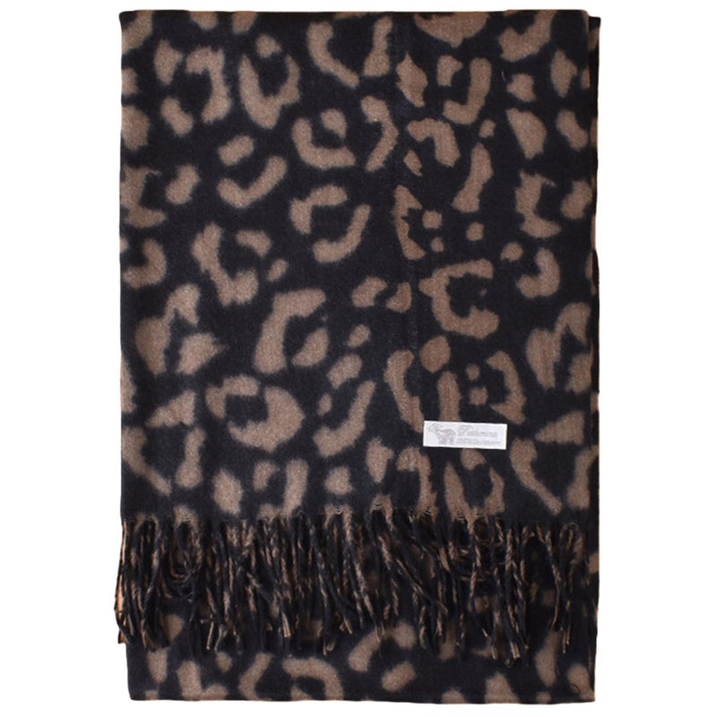 VJHX Womens Winter Scarf, Leopard Cheetah Cashmere Fringe Feel Warm Scarves for Women, Pashmina Shawls and Wraps, Long Blanket Scarf (MF031 coffee) - Image 1