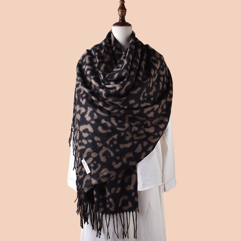 VJHX Womens Winter Scarf, Leopard Cheetah Cashmere Fringe Feel Warm Scarves for Women, Pashmina Shawls and Wraps, Long Blanket Scarf (MF031 coffee) - Image 2