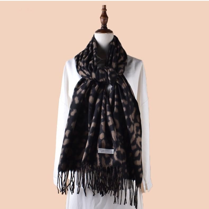 VJHX Womens Winter Scarf, Leopard Cheetah Cashmere Fringe Feel Warm Scarves for Women, Pashmina Shawls and Wraps, Long Blanket Scarf (MF031 coffee) - Image 3