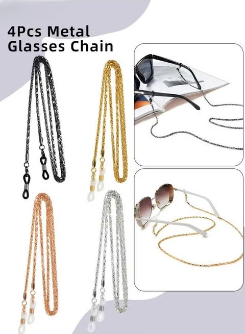 4Pcs Metal Glasses Chains for Men Women, Eyewear Strap Holders Hanging Neck Rope Windproof Mask Lanyard Eyeglasses Accessory, 75cm