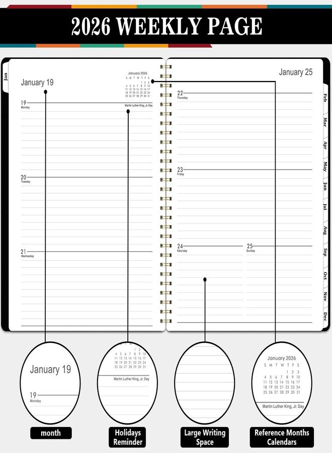 Indeme 2026 Planner - 2026 Planner Weekly and Monthly, Jan. 2026 - Dec. 2026, 8.5" x 11", Calendar Planner 2026 with Monthly Tabs, Spiral Binding, Thick Paper, Classic Black - Image 4