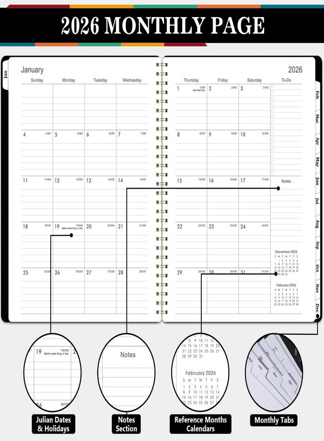 Indeme 2026 Planner - 2026 Planner Weekly and Monthly, Jan. 2026 - Dec. 2026, 8.5" x 11", Calendar Planner 2026 with Monthly Tabs, Spiral Binding, Thick Paper, Classic Black - Image 3