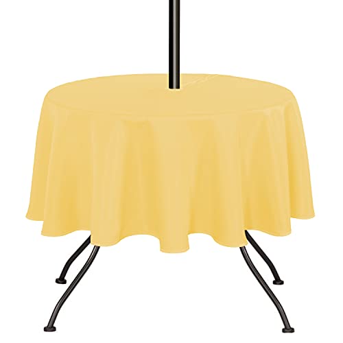 SARAFLORA Outdoor and Indoor Tablecloth 60 inch Round Yellow Wrinkle Free Washable Waterproof Table Cloth with Umbrella Hole and Zipper Round Table Cover for SpringSummerPatioPicnicBBQSParty - Image 3