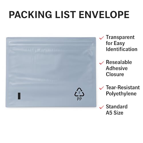JPPL A5 Packing List Enclosed Envelope 9.5"x7" | Transparent Full Gumming Adhesive Invoice & Document Pouch for Shipping, Courier & Export | Waterproof – Pack of 1000 – Premium Grade - Image 2
