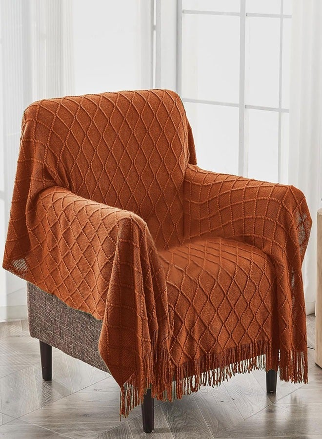 KNITTED TASSEL BLANKETS, SUPER SOFT COZY LIGHTWEIGHT DECORATIVE THROW BLANKETS FOR COUCH , BED, SOFA, OUTDOOR THROW BLANKET ALL SEASONS 127X178CMBROWN