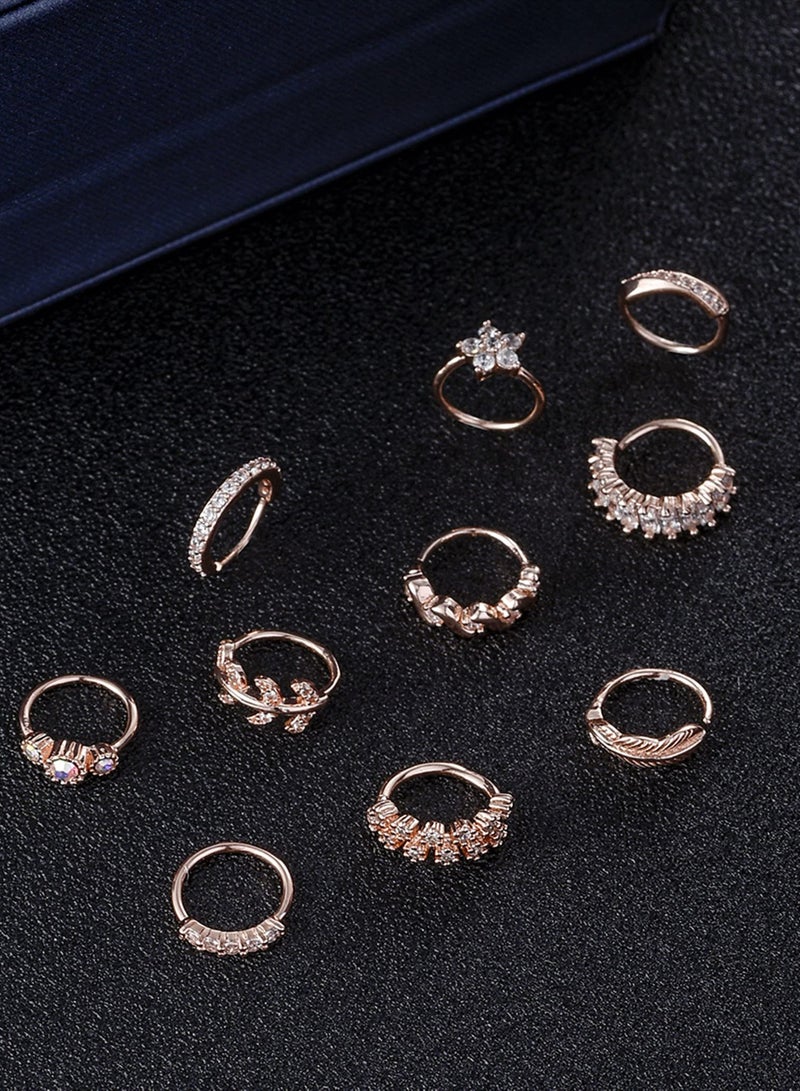 Nose Ring Hoop, Zircon Nose Ring Jewelry Decoration, Paved Mosaic Feather Cartilage Earrings Pierced 20G Nose Rings for Men and Women 10 Pcs - Image 2