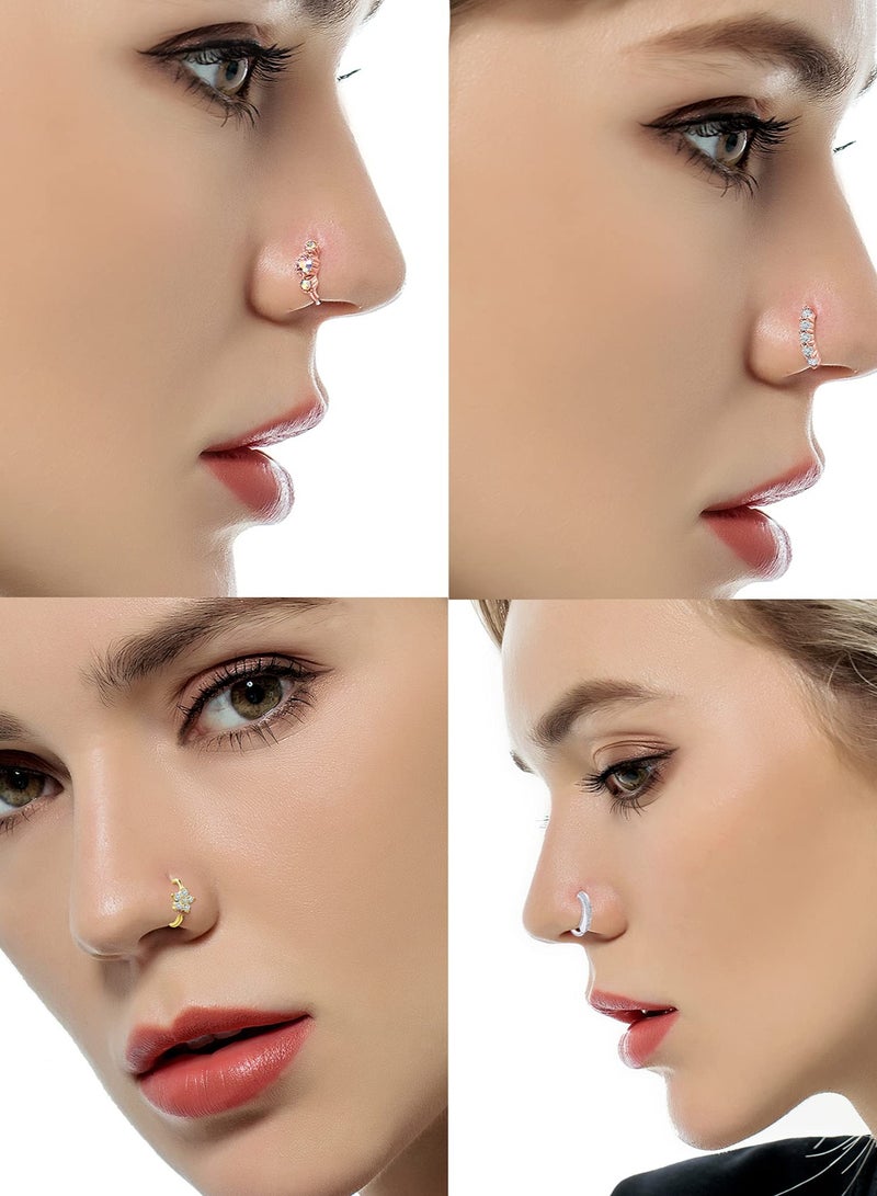 Nose Ring Hoop, Zircon Nose Ring Jewelry Decoration, Paved Mosaic Feather Cartilage Earrings Pierced 20G Nose Rings for Men and Women 10 Pcs - Image 3