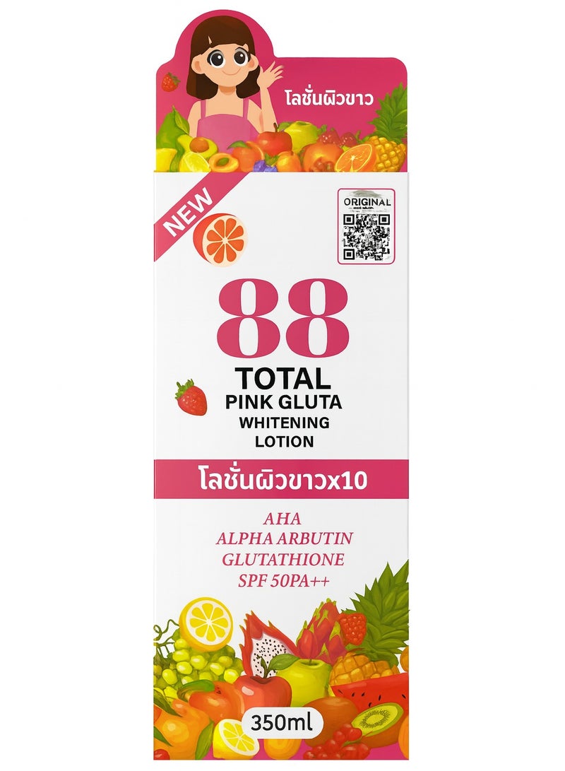 88 Total White 88 Total Pink Gluta Skin Whitening Lotion with Fruit Extracts – AHA, Alpha Arbutin, Glutathione &  (SPF 50PA++)  350ml - Image 1