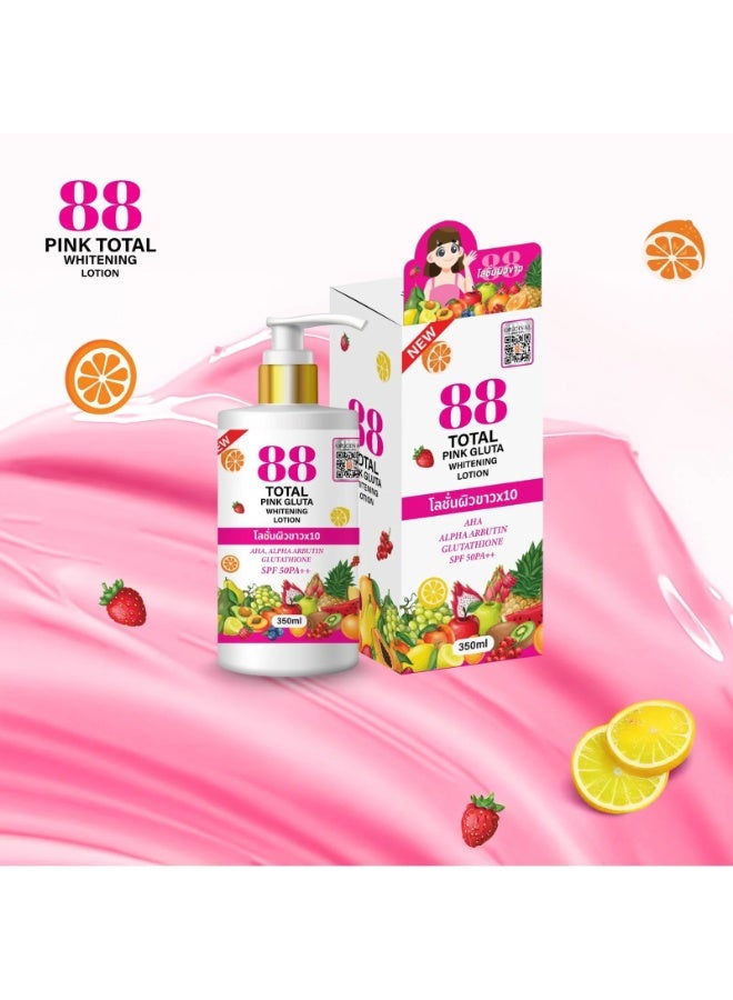 88 Total White 88 Total Pink Gluta Skin Whitening Lotion with Fruit Extracts – AHA, Alpha Arbutin, Glutathione &  (SPF 50PA++)  350ml - Image 2