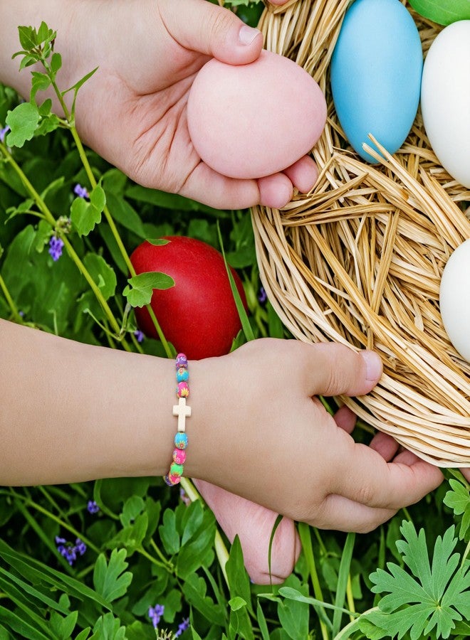 GINAZL Easter Basket Stuffers for Teens, Happy Easter Bracelets Gifts Colorful Cross Beaded Bracelet Christian Religious Jewelry Holiday Party Gifts for Granddaughter Daughter Sister (Cross) - Image 5