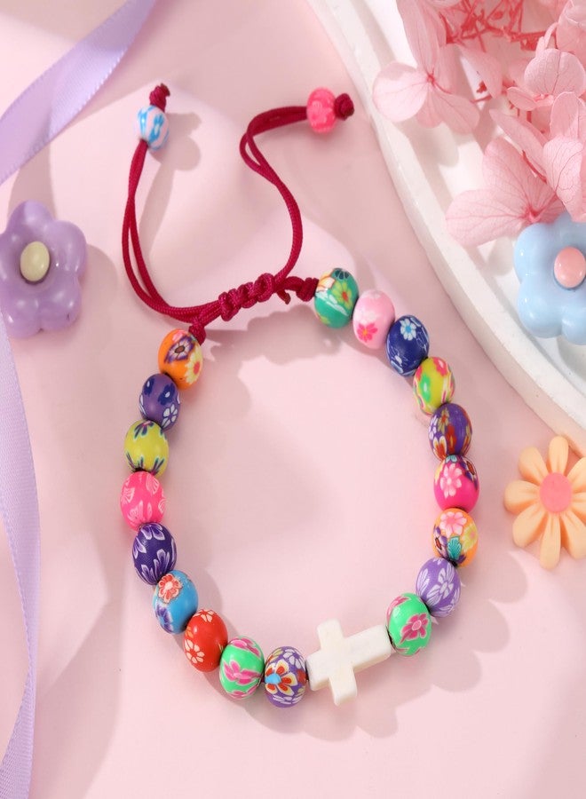 GINAZL Easter Basket Stuffers for Teens, Happy Easter Bracelets Gifts Colorful Cross Beaded Bracelet Christian Religious Jewelry Holiday Party Gifts for Granddaughter Daughter Sister (Cross) - Image 2