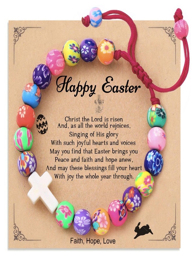GINAZL Easter Basket Stuffers for Teens, Happy Easter Bracelets Gifts Colorful Cross Beaded Bracelet Christian Religious Jewelry Holiday Party Gifts for Granddaughter Daughter Sister (Cross) - Image 1