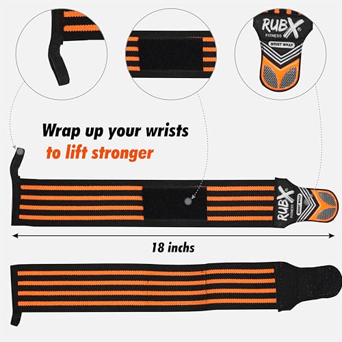 RUBX Premium Wrist Wraps for Gym Workout – Adjustable Wrist Support Straps for Weightlifting, CrossFit, Powerlifting, Training – Men & Women Gym Accessories with Thumb Loop (Orange) - Image 4