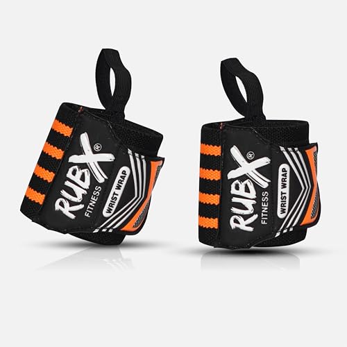 RUBX Premium Wrist Wraps for Gym Workout – Adjustable Wrist Support Straps for Weightlifting, CrossFit, Powerlifting, Training – Men & Women Gym Accessories with Thumb Loop (Orange) - Image 1