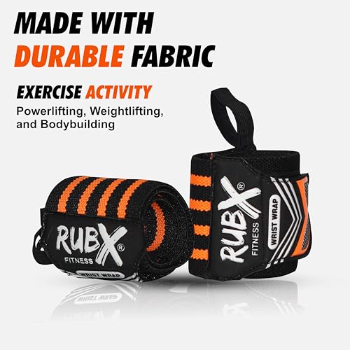 RUBX Premium Wrist Wraps for Gym Workout – Adjustable Wrist Support Straps for Weightlifting, CrossFit, Powerlifting, Training – Men & Women Gym Accessories with Thumb Loop (Orange) - Image 2