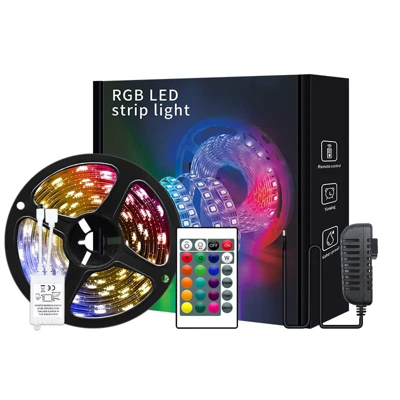 FLYNGO FLYNGO 5 Meter 5050 LED Strip Lights 300 Led RGB Strip Light with Adaptor Operated with 16 Modes Remote Controller Multicolor LED Lights for Home Decoration Diwali Ceiling TV RBG  - Image 1