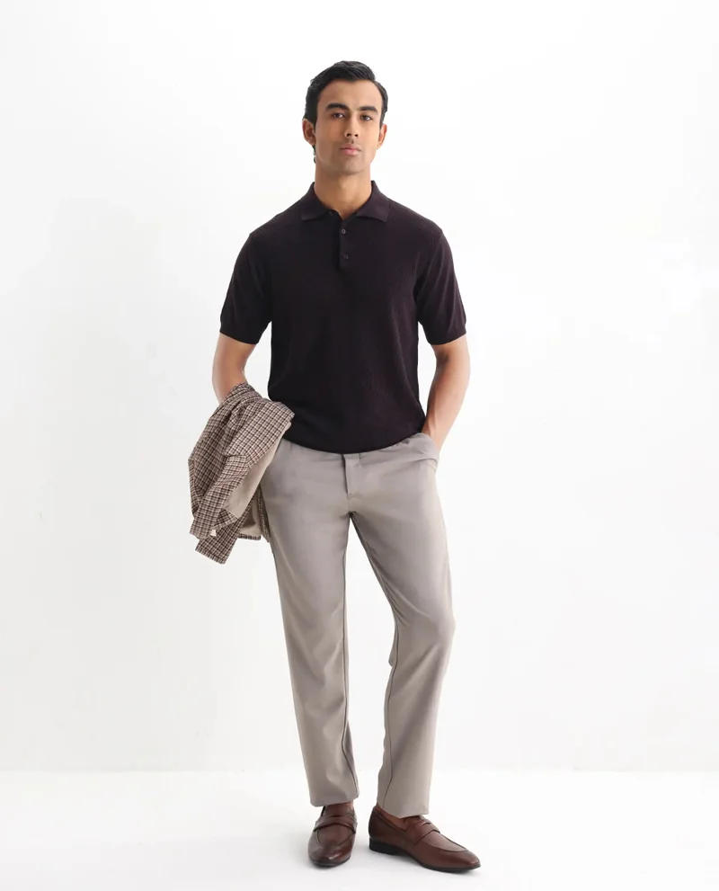 رير رابِت Rare Rabbit Men Xas Dark Brown Short Sleeve Collared Neck Plain Polo