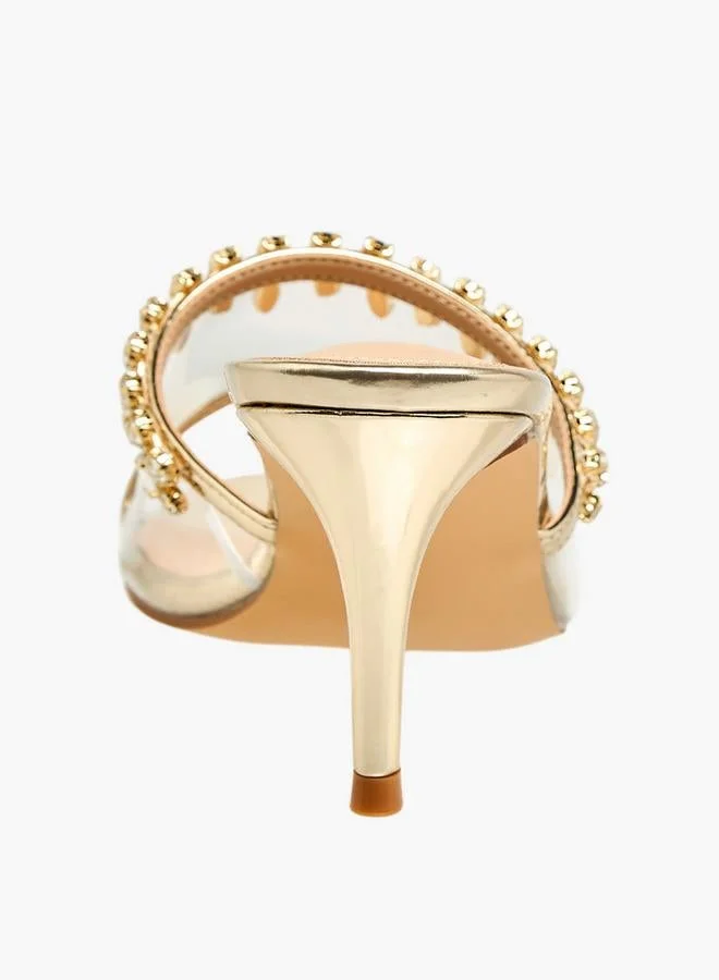 Flora Bella By Shoexpress GOLD Flora Bella Women Embellished Stiletto Heel Sandals for Women | Best Price UAE