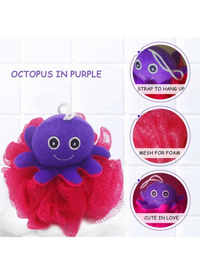 Bleu Bath - (4 Pack) Lovely Animal Design Kids Exfoliating Bath Scrubber Body Scrubber Shower Ball for Baby Toddler Kids Gentle Exfoliating Bath Sponge Loofah Pouf in Colorful Design - Image 1