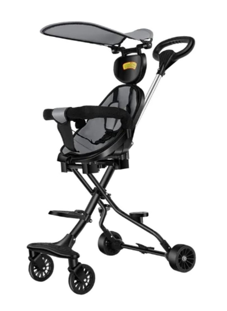 Lightweight and foldable stroller with umbrella and seat belt - Comfortable and stylish design in red and black