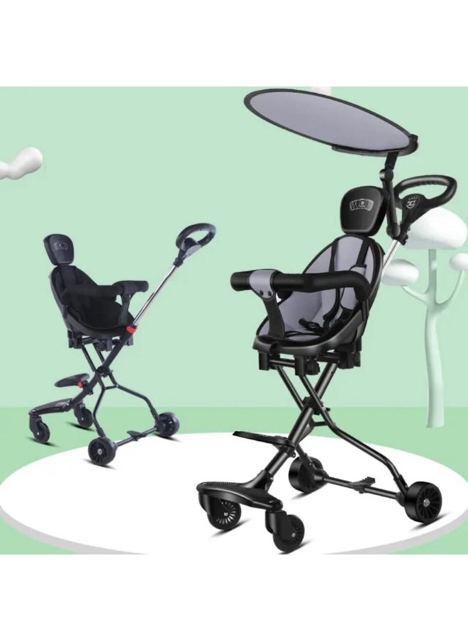 Lightweight and foldable stroller with umbrella and seat belt - Comfortable and stylish design in red and black