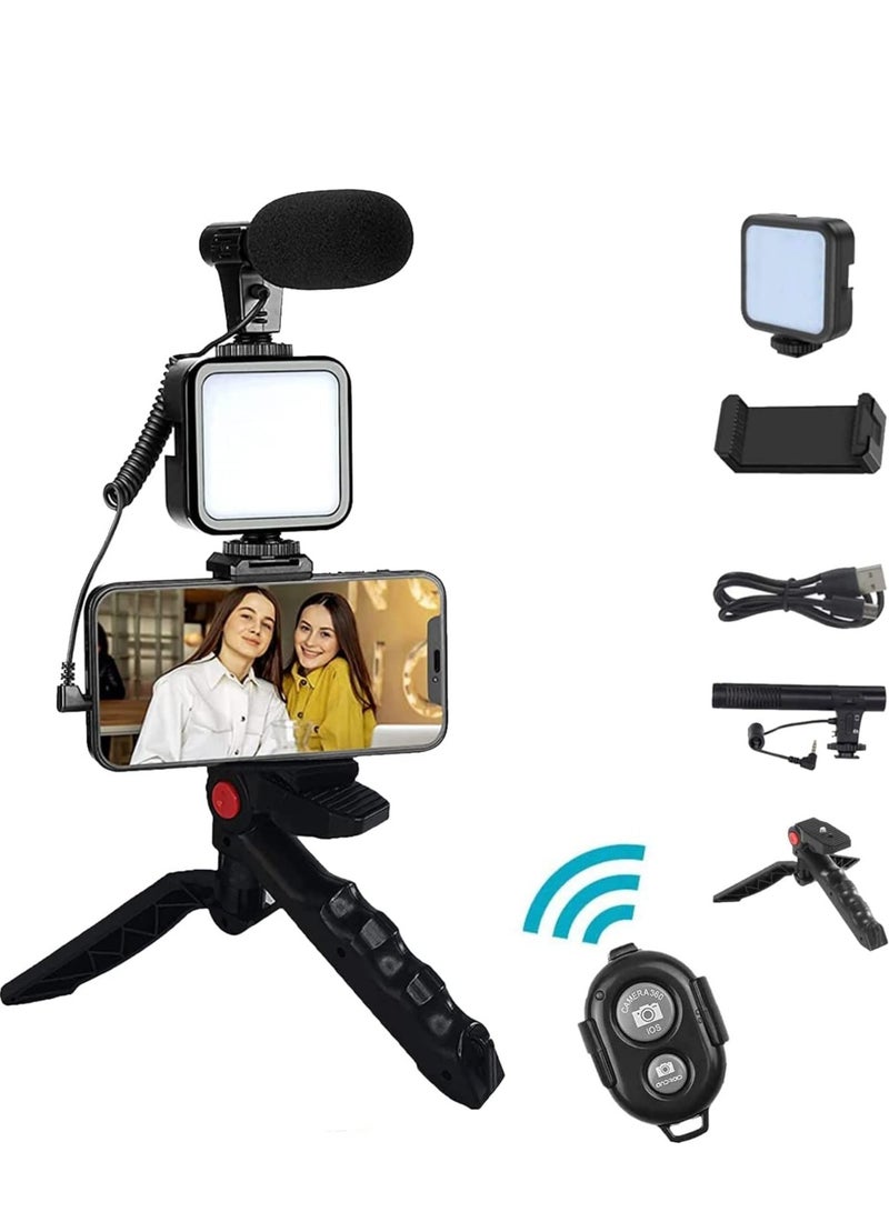 Vlogging Kit- iPhone/Android Compatible Vlogging Kit Phone Video Kit Accessories: Phone Tripod, Phone Mount, LED Light and Cellphone Shotgun Microphone for Phone Video Recording for YouTube, Vlog - Image 1