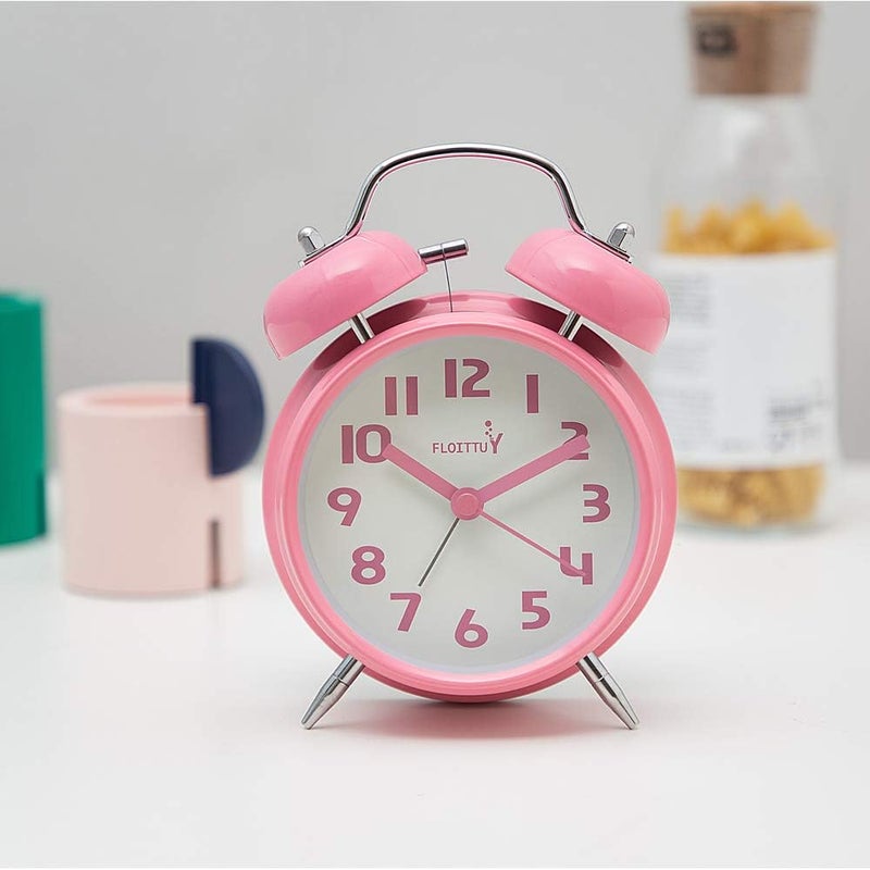 FLOITTUY {Loud Alarm for Deep Sleepers) 4'' Twin Bell Alarm Clock with Backlight for Bedroom and Home Decoration(Pink) - Image 2