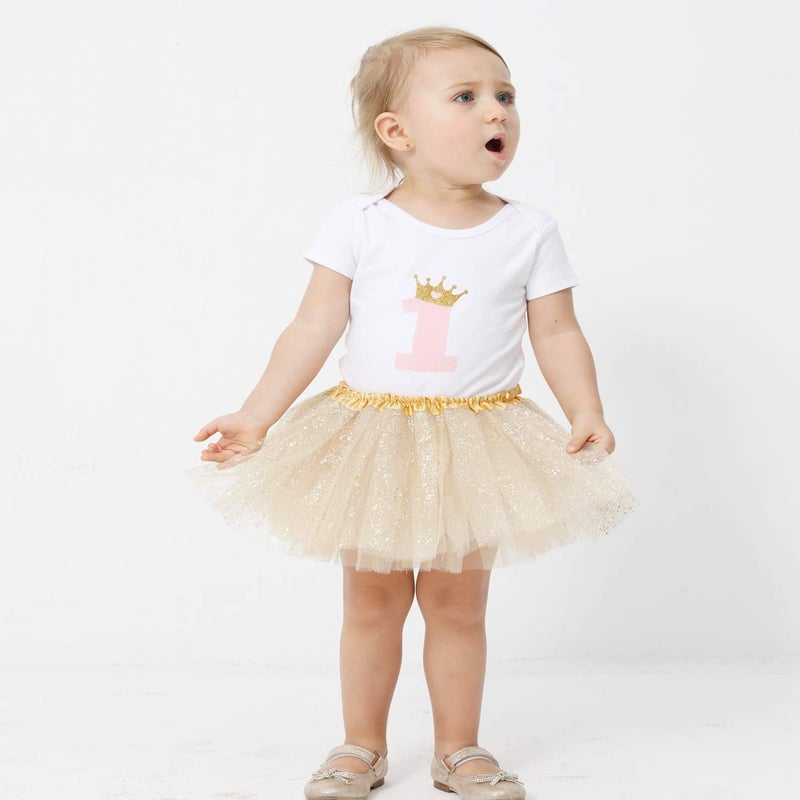 woobles Newborn Infant Baby Professional 3 Layers Sequin Tutu Tulle Skirt (6-18month, Gold)¡­ - Image 4