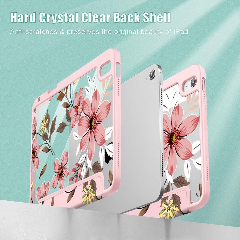 Mektron Case for 2025 iPad 11 inch (A16 Chip) 11th Gen Fit iPad 10th Gen10.9 inch 2022, Buit in Pencil Holder with Shockproof Cover Clear Shell + Trifold Stand + Auto Wake/Sleep, Floral C293 - Image 4
