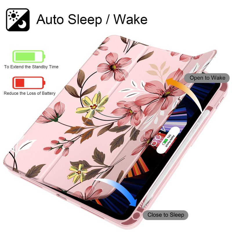 Mektron Case for 2025 iPad 11 inch (A16 Chip) 11th Gen Fit iPad 10th Gen10.9 inch 2022, Buit in Pencil Holder with Shockproof Cover Clear Shell + Trifold Stand + Auto Wake/Sleep, Floral C293 - Image 3