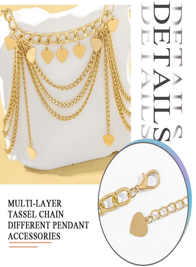ELABEST Gold Waist Chain Layered Tassel Metal belly chain belt for women Fashion Costume Outfit Accessories (Heart) - Image 5