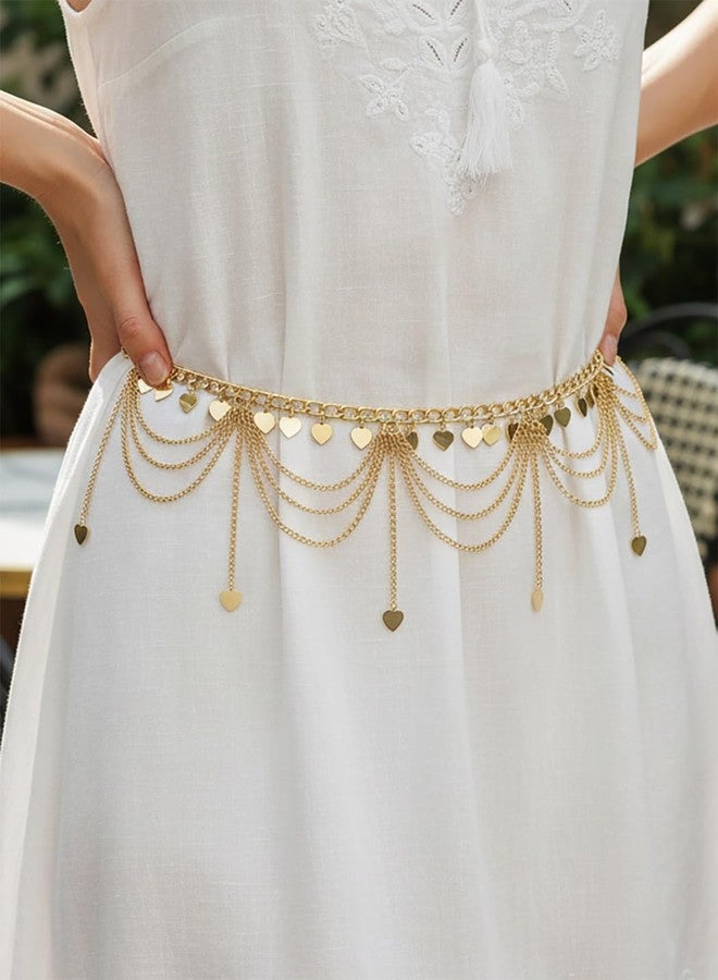 ELABEST Gold Waist Chain Layered Tassel Metal belly chain belt for women Fashion Costume Outfit Accessories (Heart) - Image 4