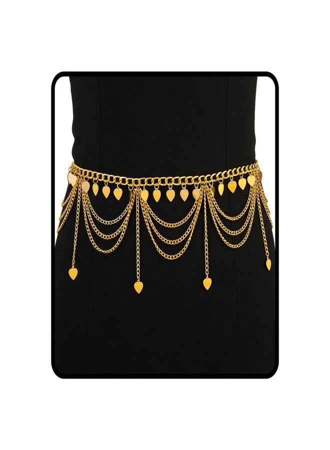 ELABEST Gold Waist Chain Layered Tassel Metal belly chain belt for women Fashion Costume Outfit Accessories (Heart) - Image 1