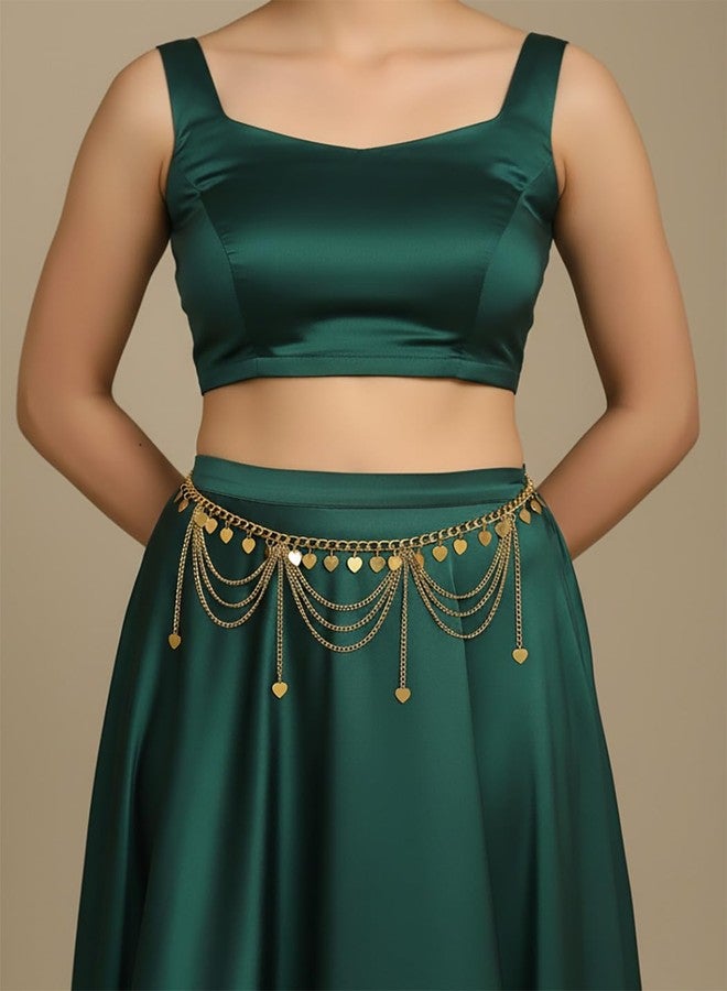ELABEST Gold Waist Chain Layered Tassel Metal belly chain belt for women Fashion Costume Outfit Accessories (Heart) - Image 2