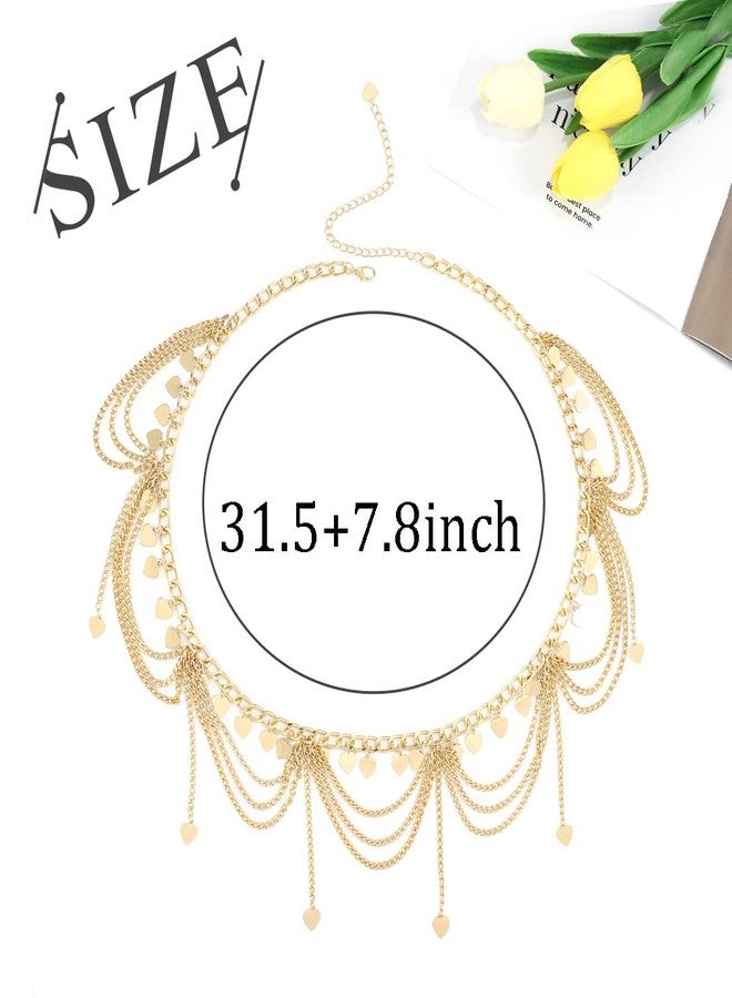 ELABEST Gold Waist Chain Layered Tassel Metal belly chain belt for women Fashion Costume Outfit Accessories (Heart) - Image 3