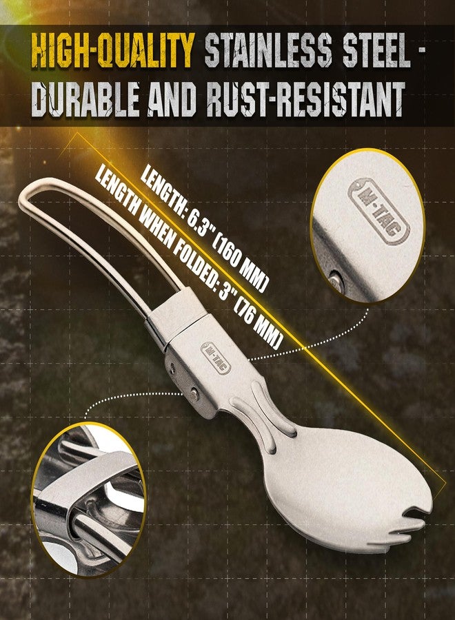 M-Tac Stainless Steel Folding Spork – Tactical Spoon Fork Combo for Camping, Hiking, Backpacking, EDC & Outdoor Survival - Image 2