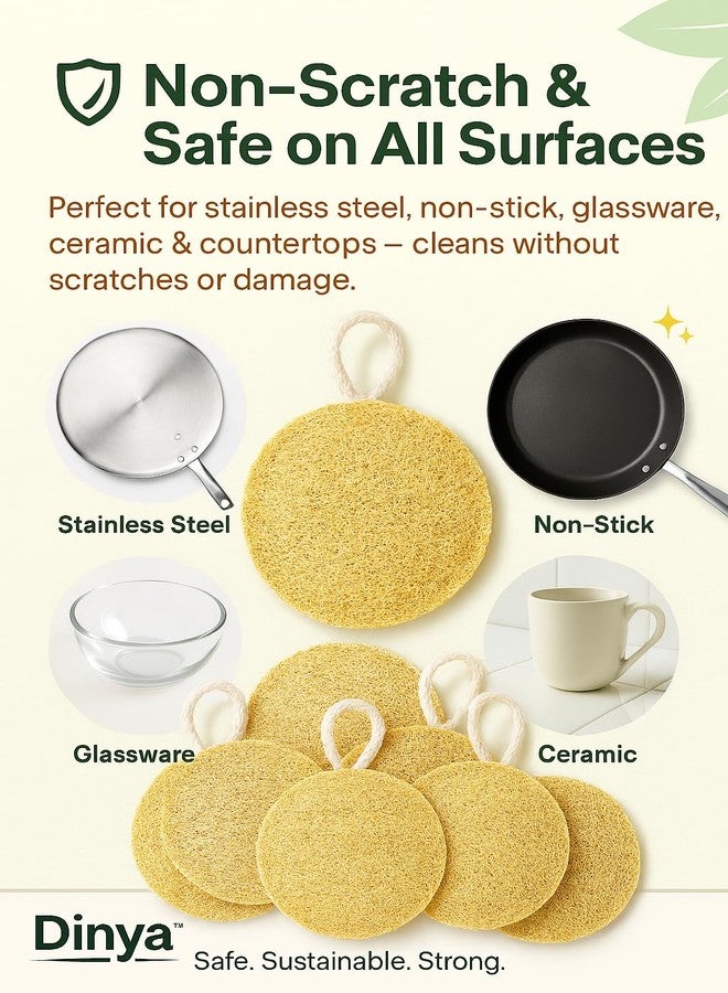 Dinya™ Natural Dish Washing Scrub (Pack of 6) Round Loofah Dish Scrubber for Sparkling Clean Surfaces | Non-Scratch, Sustainable, Quick-Dry & Reusable | Ideal for Kitchen, Cookware & Sink Cleaning - Image 3